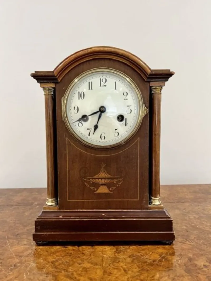 Discount Pamono Edwardian Mahogany Inlaid Mantle Clock, 1900s
