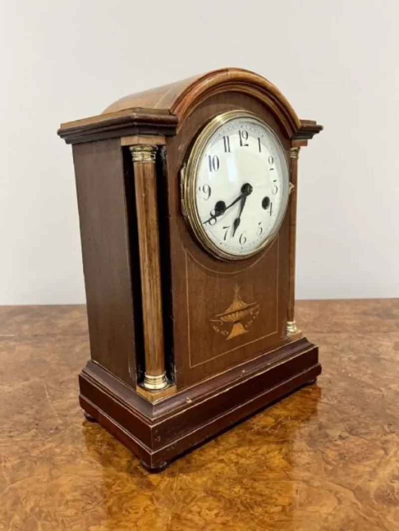 Discount Pamono Edwardian Mahogany Inlaid Mantle Clock, 1900s