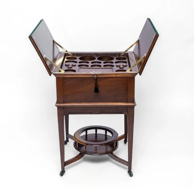 Pamono Edwardian Oak Metamorphic Rise and Fall Cocktail Drinks Cabinet, 1890s> Cabinets & Wardrobes