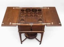 Pamono Edwardian Oak Metamorphic Rise and Fall Cocktail Drinks Cabinet, 1890s><noscript><img width=
