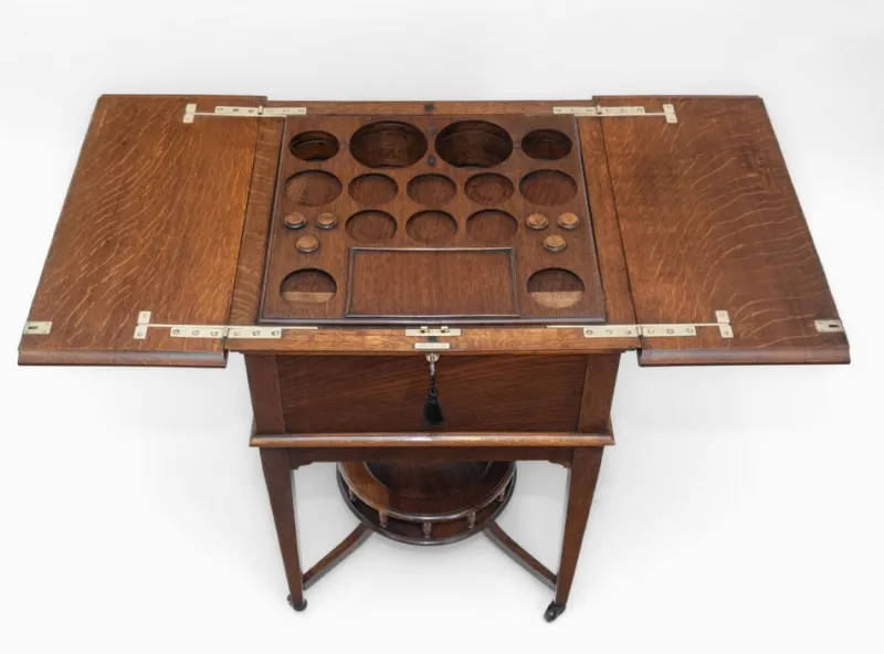 Pamono Edwardian Oak Metamorphic Rise and Fall Cocktail Drinks Cabinet, 1890s> Cabinets & Wardrobes