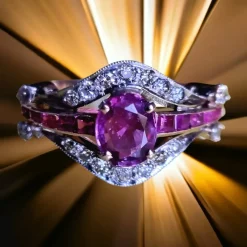 Pamono Edwardian Ruby and Diamond Cluster Ring, 1910s> Rings