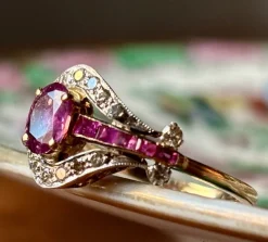 Pamono Edwardian Ruby and Diamond Cluster Ring, 1910s><noscript><img width=