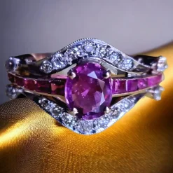 Pamono Edwardian Ruby and Diamond Cluster Ring, 1910s><noscript><img width=