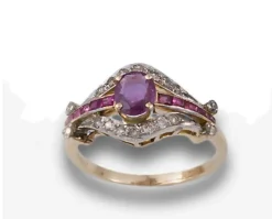 Pamono Edwardian Ruby and Diamond Cluster Ring, 1910s><noscript><img width=