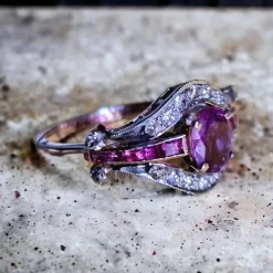Pamono Edwardian Ruby and Diamond Cluster Ring, 1910s><noscript><img width=