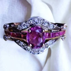 Pamono Edwardian Ruby and Diamond Cluster Ring, 1910s><noscript><img width=
