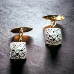 Discount Pamono Edwardian Square Diamond Cufflinks, 1910, Set of 2