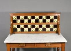Pamono Edwardian Tile Back Marble Top Washstand in Birch, 1890s><noscript><img width=