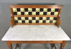 Pamono Edwardian Tile Back Marble Top Washstand in Birch, 1890s><noscript><img width=