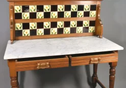 Pamono Edwardian Tile Back Marble Top Washstand in Birch, 1890s><noscript><img width=