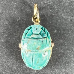 Discount Pamono Egyptian Faience Ceramic Scarab 18k Yellow Gold Charm Pendant, 1920s