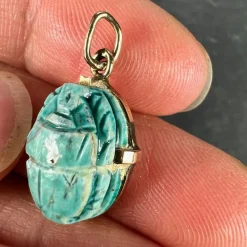 Discount Pamono Egyptian Faience Ceramic Scarab 18k Yellow Gold Charm Pendant, 1920s