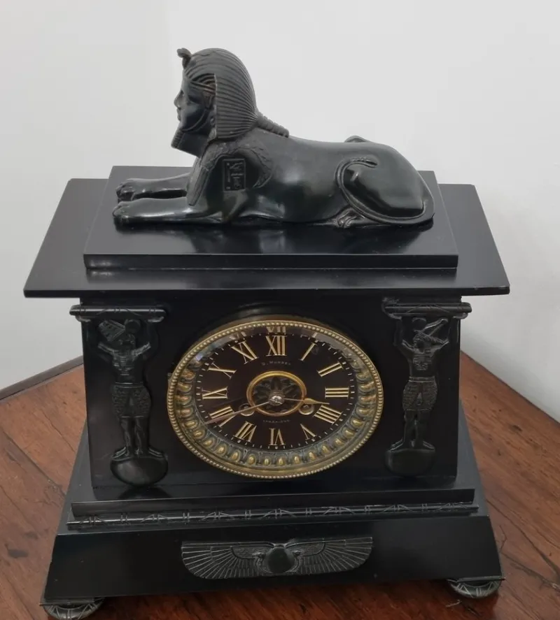 Pamono Egyptian Revival Mantel Clock by D. Munsey of Cambridge> Clocks