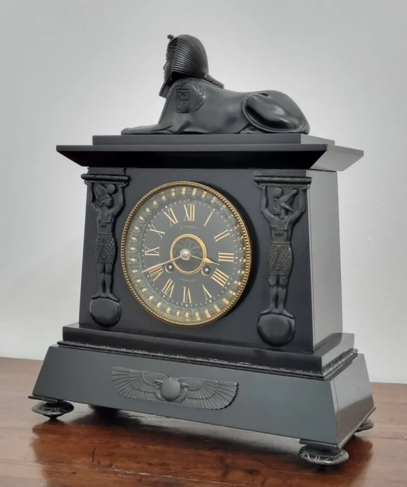 Pamono Egyptian Revival Mantel Clock by D. Munsey of Cambridge> Clocks