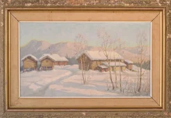 Pamono Einar Krüger, Post Impressionist Swedish Snowscape, Mid-20th Century, Oil on Board, Framed> Impressionist