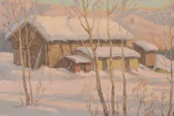 Pamono Einar Krüger, Post Impressionist Swedish Snowscape, Mid-20th Century, Oil on Board, Framed><noscript><img width=
