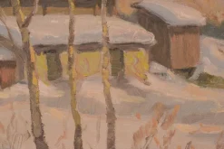 Pamono Einar Krüger, Post Impressionist Swedish Snowscape, Mid-20th Century, Oil on Board, Framed><noscript><img width=