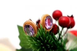Pamono Elliptical Shaped Gold Earrings with Corded Friezes, Set of 2><noscript><img width=