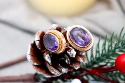 Pamono Elliptical Shaped Gold Earrings with Corded Friezes, Set of 2><noscript><img width=