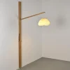 Hot Pamono Elm Floor Lamp with Pleated Paper Shade, France, 1970s