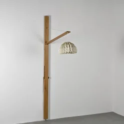 Hot Pamono Elm Floor Lamp with Pleated Paper Shade, France, 1970s
