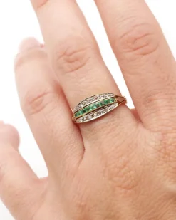 Outlet Pamono Emerald and Diamond Line Ring