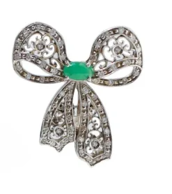 Pamono Emeralds, Diamonds and White Gold Bow Earrings, Set of 2