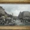 Pamono Emil Barbarini, Sundays Market, Late 1800s, Oil on Wood> Impressionist