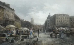 Pamono Emil Barbarini, Sundays Market, Late 1800s, Oil on Wood> Impressionist