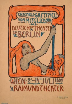 Pamono Emil Orlik, Performance by Members of the Deutsches Theater Zu Berlin, 1899, Lithograph> Art Nouveau