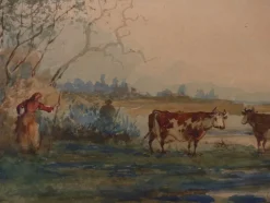 Sale Pamono Emile Henry, Rustic Scene, 1903, Original Watercolor