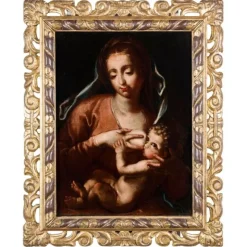 Pamono Emilian School Artist, Madonna of the Milk, 17th Century, Oil on Canvas, Framed> Contemporary|Painting