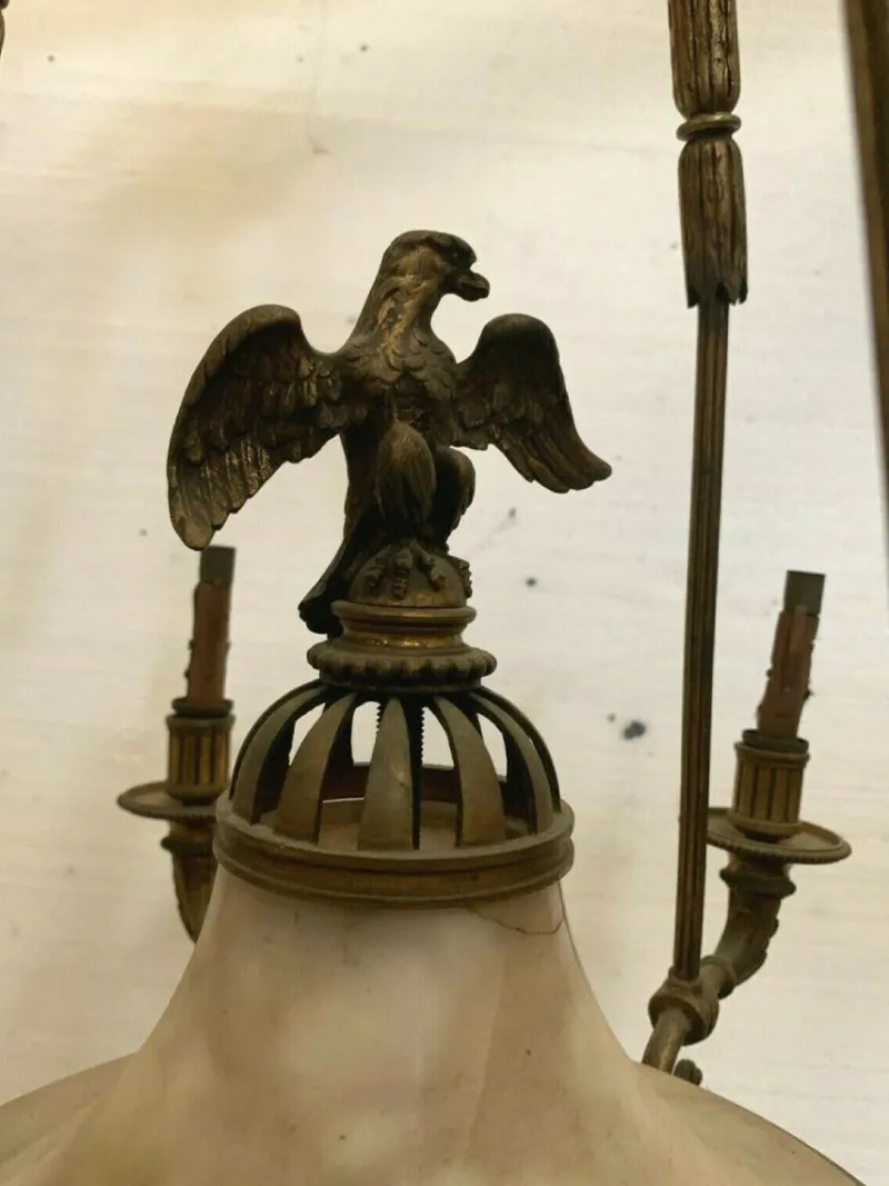 Outlet Pamono Empire Chandelier in Bronze and Alabaster, 1800s