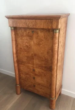 Outlet Pamono Empire Clapper Secretaire in Burr Walnut with Detached Columns and Secret Drawer, France, 1850s
