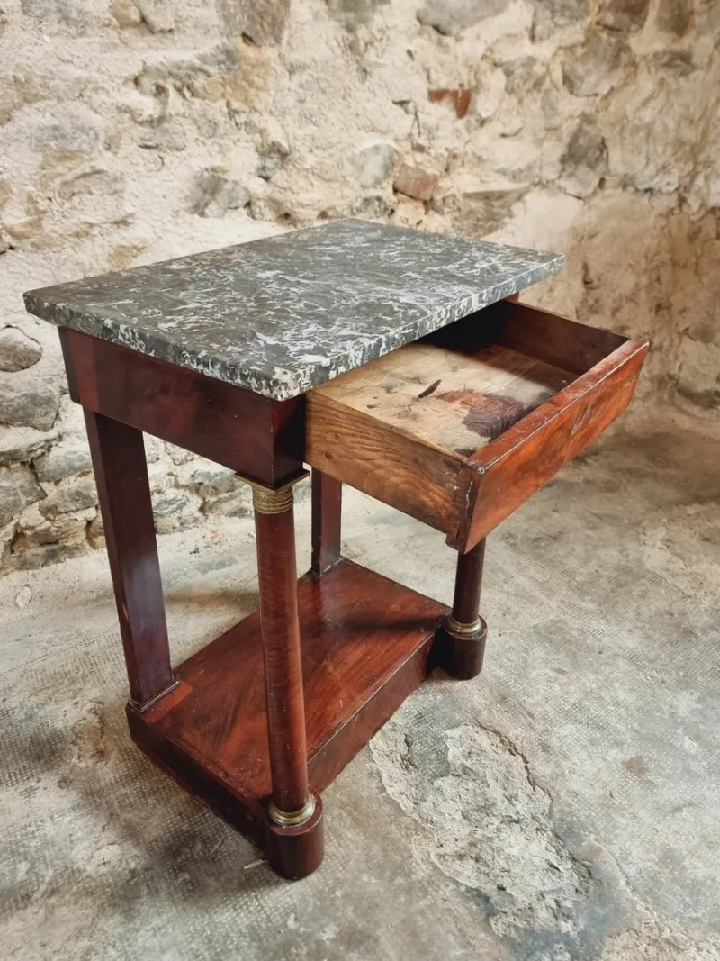 Pamono Empire Console Table in Mahogany Veneer with Marble Top, 1830s> Console Tables