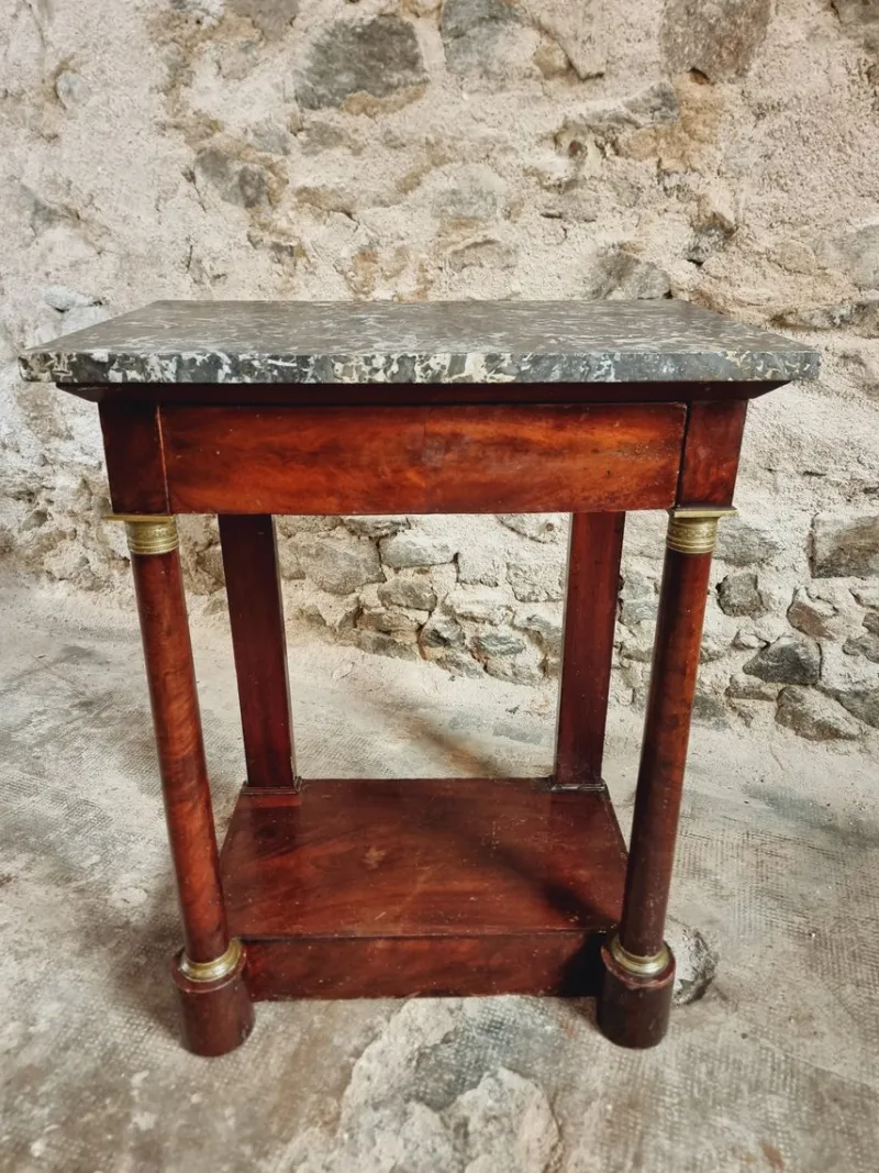 Pamono Empire Console Table in Mahogany Veneer with Marble Top, 1830s> Console Tables