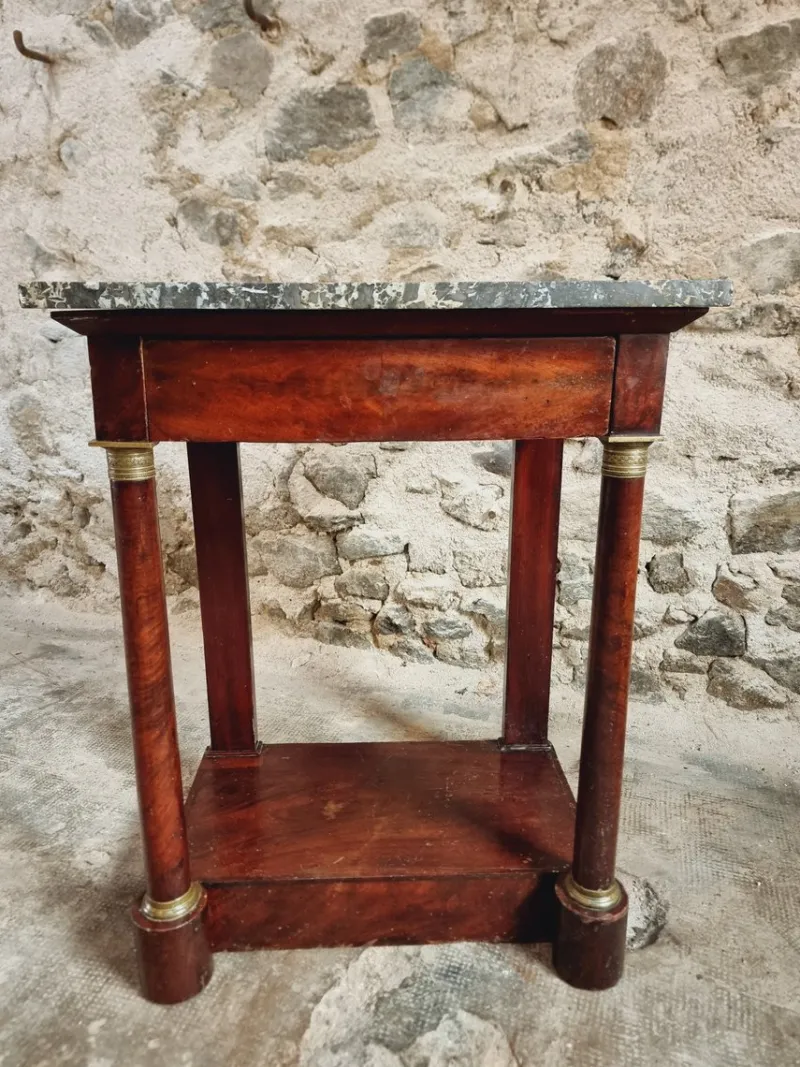 Pamono Empire Console Table in Mahogany Veneer with Marble Top, 1830s> Console Tables