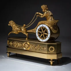 New Pamono Empire Mantel Clock with Putto in Chariot by Thiery À Paris