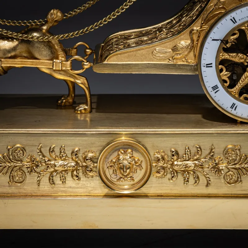 New Pamono Empire Mantel Clock with Putto in Chariot by Thiery À Paris