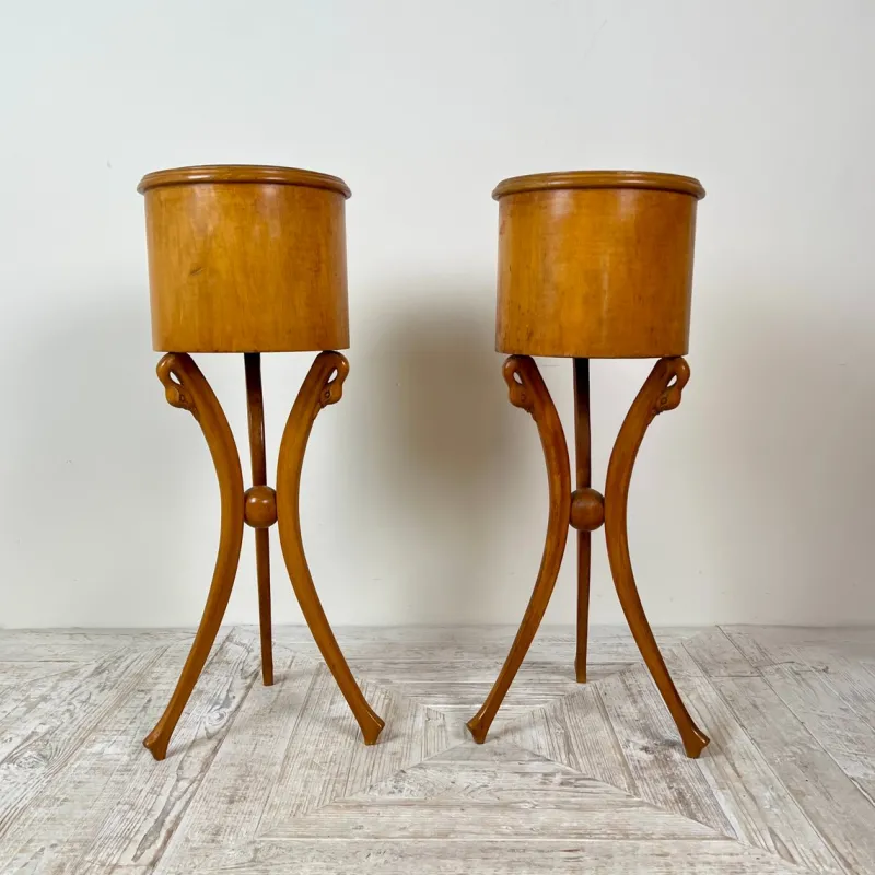 Pamono Empire Style Swan-Neck Circular Fruitwood Jardinières, Set of 2> Planters And Jardiniere