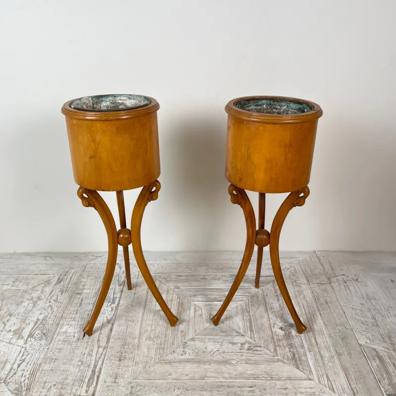 Pamono Empire Style Swan-Neck Circular Fruitwood Jardinières, Set of 2> Planters And Jardiniere