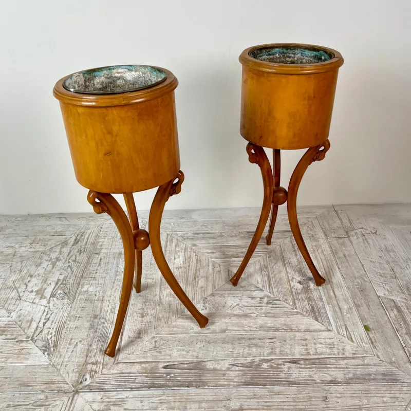 Pamono Empire Style Swan-Neck Circular Fruitwood Jardinières, Set of 2> Planters And Jardiniere
