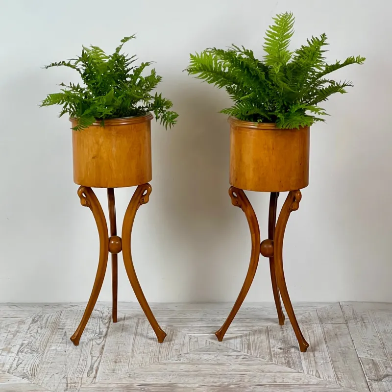 Pamono Empire Style Swan-Neck Circular Fruitwood Jardinières, Set of 2> Planters And Jardiniere