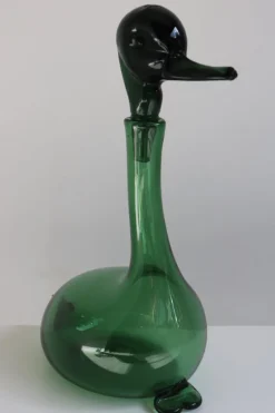 Pamono Empoli Green Glass Duck Decanter attributed to Toso Bagnoli for Gio Ponti / Taddei, 1960s><noscript><img width=