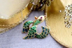 Best Pamono Enameled Bird Shaped Gold Brooch