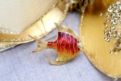 Pamono Enameled Fish Shaped Gold Brooch><noscript><img width=
