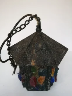 Discount Pamono English Arts & Crafts Glass, Lead & Hammered Sheet Metal Porch Lantern by Peter Marsh, 1950s