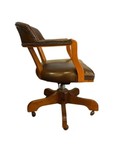 Hot Pamono English Brown Leather and Wood Swivel Chair