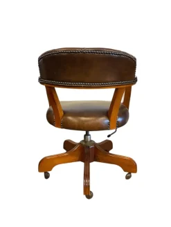 Hot Pamono English Brown Leather and Wood Swivel Chair